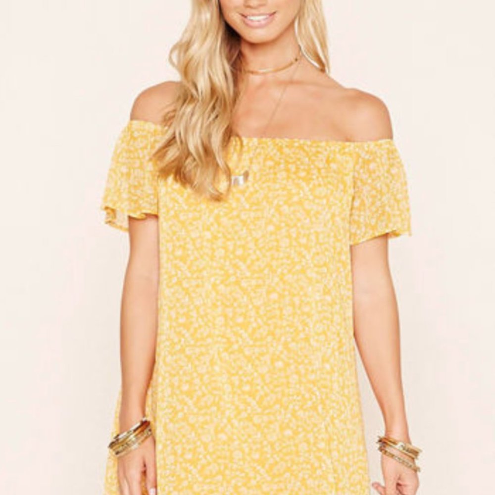 FOREVER 21 Off the Shoulder Yellow Floral Dress - Picture 2 of 2